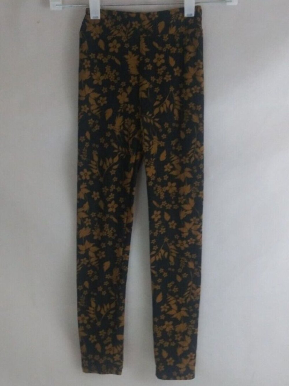 LuLaRoe Dark Brown Leggings With Light Brown Floral Designs Kids L/XL
